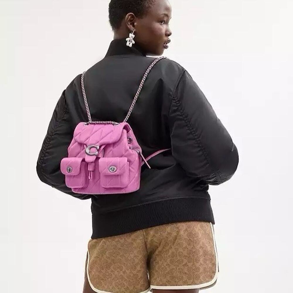 NWT Coach Tabby Backpack Pillow Quilting in Silver/Fuschia Nappa Leather CU076 - Picture 13 of 16